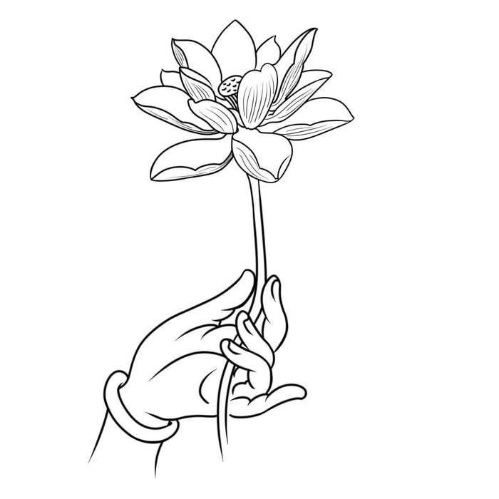 禅意佛手拈花指莲花佛珠敦煌文化线描稿国潮风元素设计模板素材psd模版下载