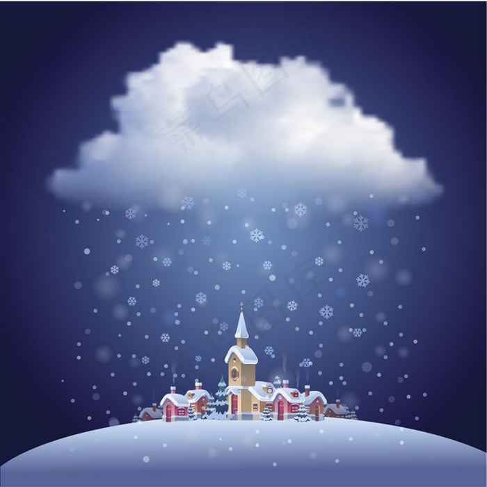 蓝色圣诞节雪景插画