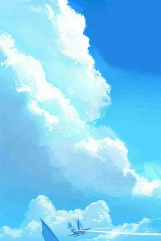 蓝天白云云层清新天空插画手绘