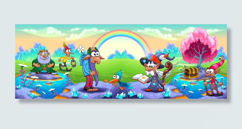 卡通彩虹与动物