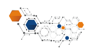 六边形橘色蓝色卡通科技kv主视觉