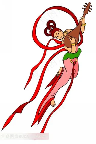 抱琵琶舞蹈的飞天卡通插画