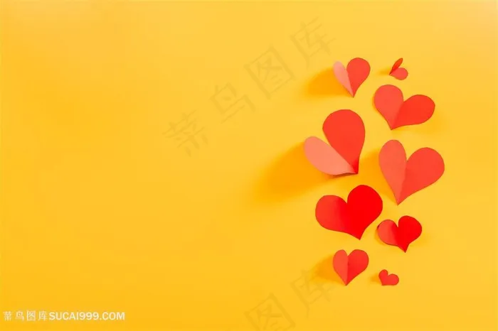 红色爱心黄色背景图片