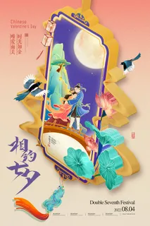 七夕质感活动海报素材