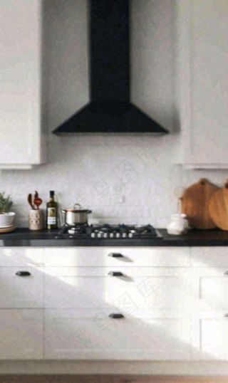 现代简约厨房朦胧摄影厨具家具摄影图