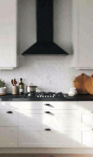 现代简约厨房朦胧摄影厨具家具摄影图