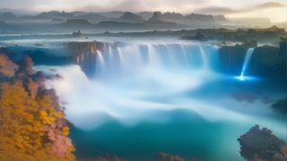 大气写意色块风景插画壁纸背景-雄奇美丽的瀑布