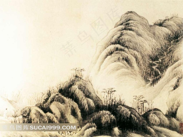 山间小路水墨画