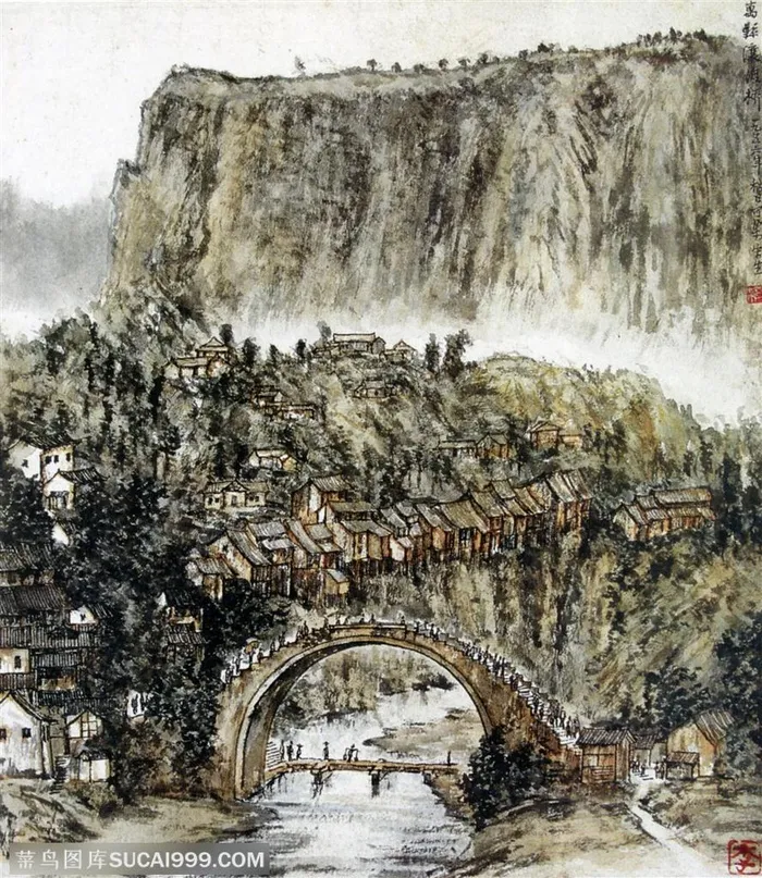 国画名家作品-李可染的万县瀼渡桥