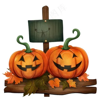 万圣节南瓜灯路牌插画免抠