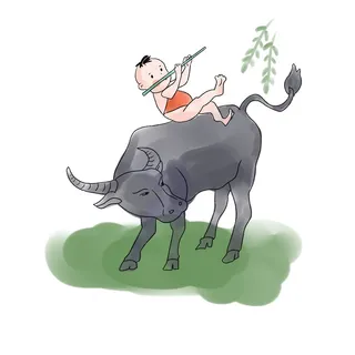 清明清明节卡通牧童吹笛子