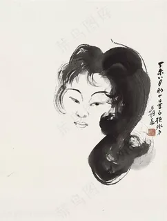 张大千手绘手绘妇女肖像装饰画 张大千手绘手绘妇女肖像装饰画