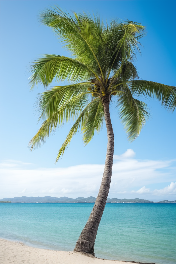 夏天海边沙滩椰树摄影图(2688x4032)