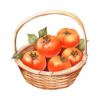 一篮柿子水果插画免抠