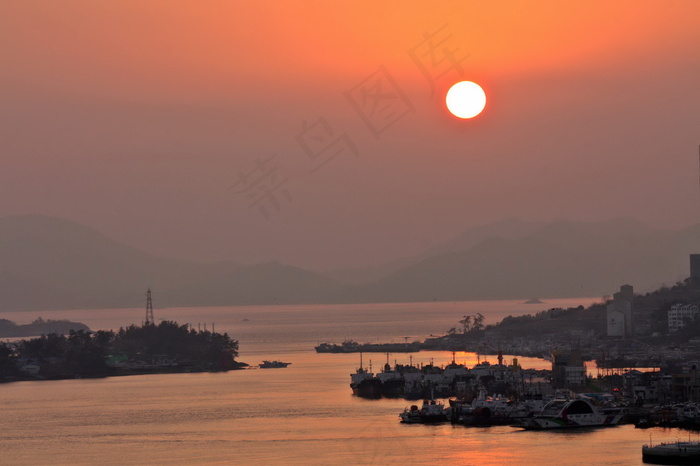 港口夕阳图片