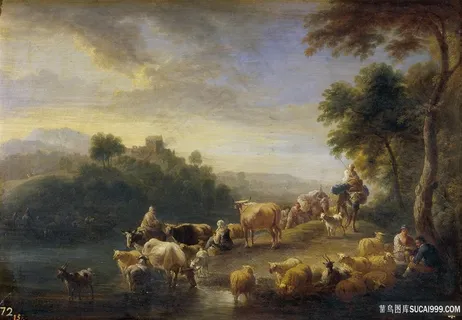 牧羊群风景画油画 牧羊群风景画油画