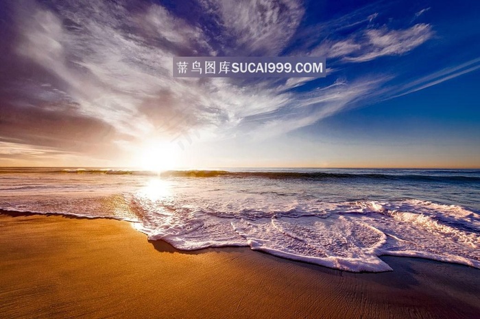 金色唯美大气海滩大海风光图片