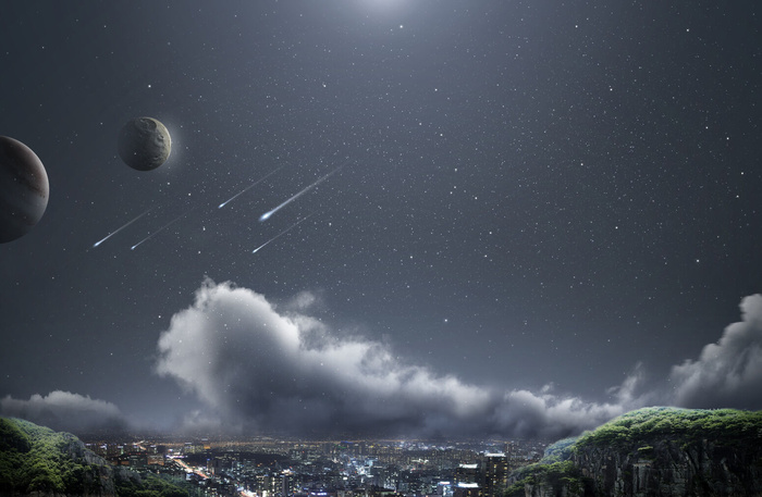 长城夜景宇宙太空图片psd模版下载
