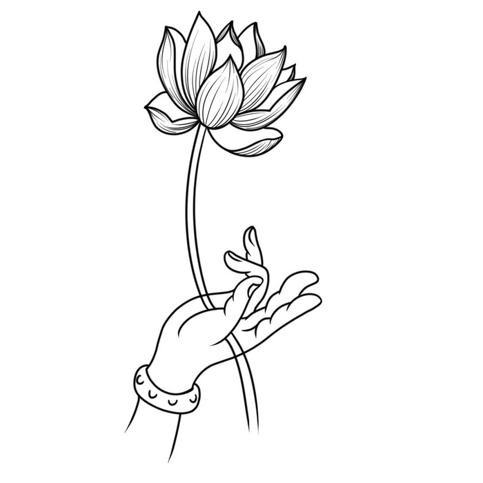 禅意佛手拈花指莲花佛珠敦煌文化线描稿国潮风元素设计模板素材