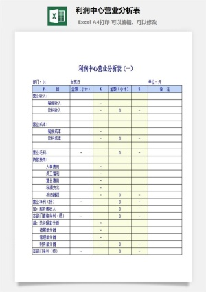 利润中心营业分析表excel模板预览图