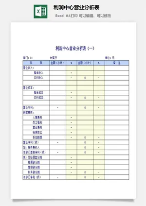 利润中心营业分析表excel模板预览图