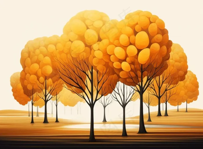 秋季树林黄色树叶卡通插画素材背景(1280x944)