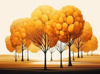 秋季树林黄色树叶卡通插画素材背景