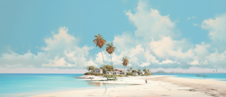 岛上的海滩清爽干净的风格天蓝色和米色宁静的氛围天蓝色背景