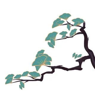 国潮风松树松枝松柏树木手绘植物装饰图案元素PSD设计素材