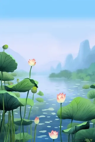 简约国风莲花傍晚背景