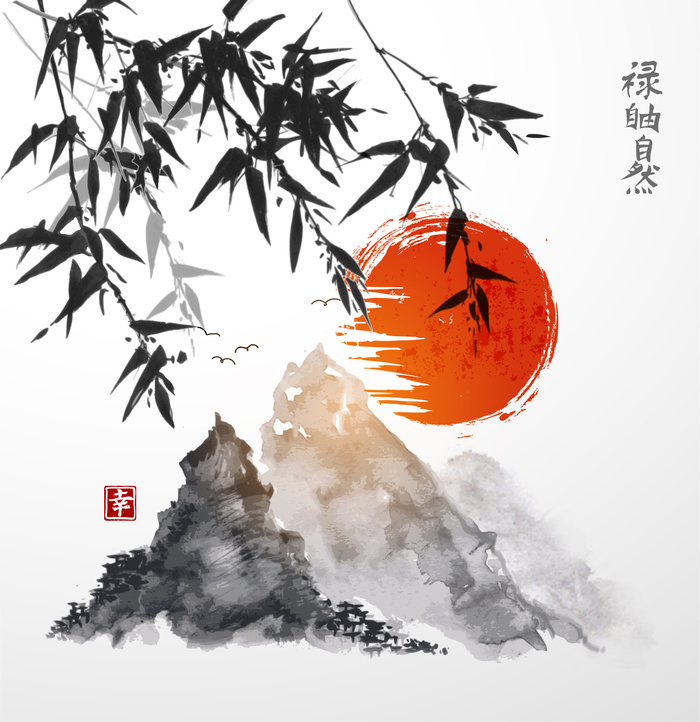 中国山水画水墨图案素材05