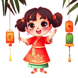 喜庆新年人物提灯笼红色新年春节祈福免抠