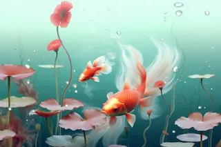 简约金鱼粉色花水花背景