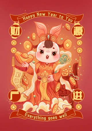 2023春节兔年财源广进海报
