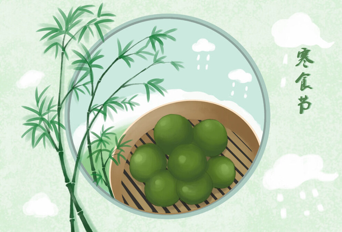 清新风清明节旅游踏青青团春天手绘插画春季海报psd设计素材背景