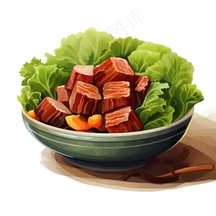 五花肉红烧肉美食插画免抠(1024x1024)