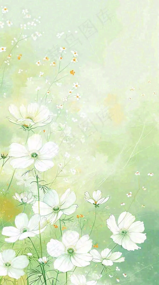 清新白色小花春天萌芽手绘，春分(816x1456)