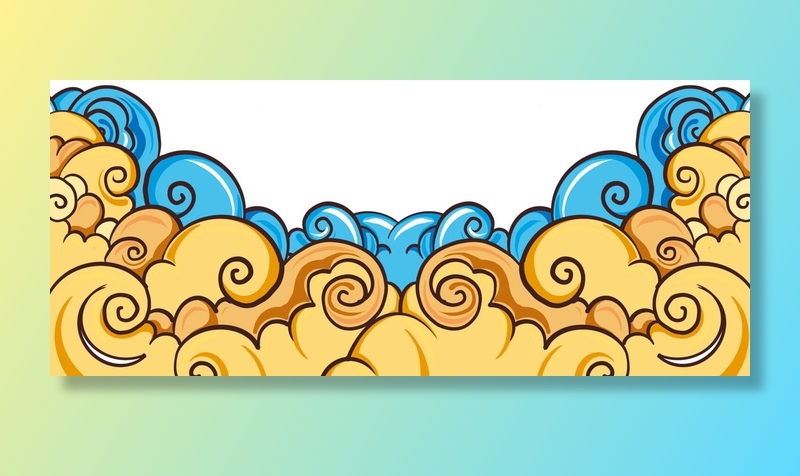 中国风国潮祥云插画手绘云彩图案海报云层装饰背景PSD设计素材