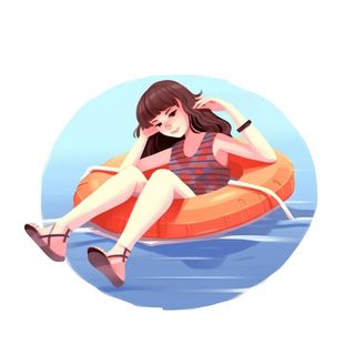 游泳度假女生泳圈清新元素