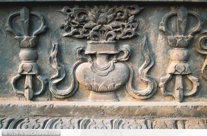 中华石雕-花瓶浮雕花纹