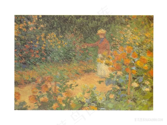 公园道路女性油画风景画