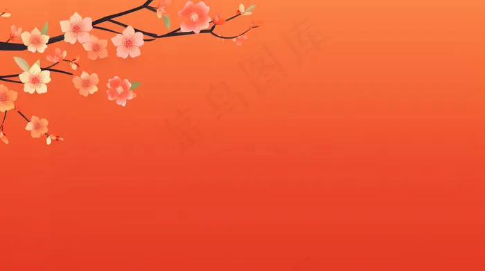 红色背景梅花桃花树枝背景(4368x2448)