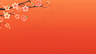 红色背景梅花桃花树枝背景