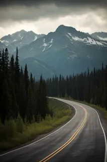公路雪山森林背景