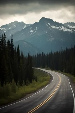 公路雪山森林背景