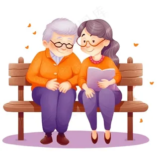 老年人椅子母女插画免抠