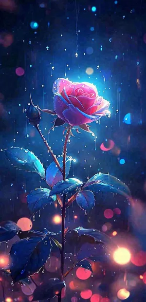 雨天荆棘粉色玫瑰，夜光星光爱情浪漫，情人节