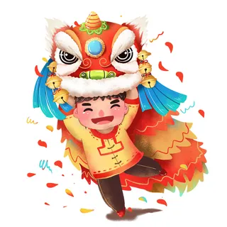 新年春节虎年元宵手绘人物舞狮卡通狮子头插画元素PSD设计素材 新年春节虎年元宵手绘人物舞狮卡通狮子头插画元素PSD设计素材