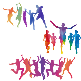 彩色卡通渐变剪影风格青年节人物剪影