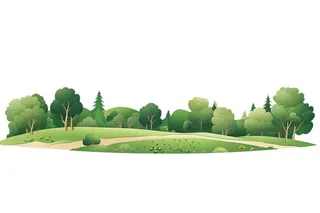 春夏大自然绿色草丛树山免抠